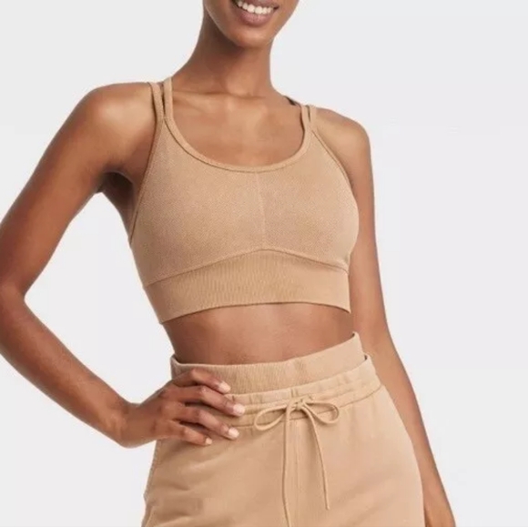 JoyLab Other - NWT JOYLAB SÈAMLESS FLEXIBLE KNIT RIBBED CRISS CROSS BRA SAND